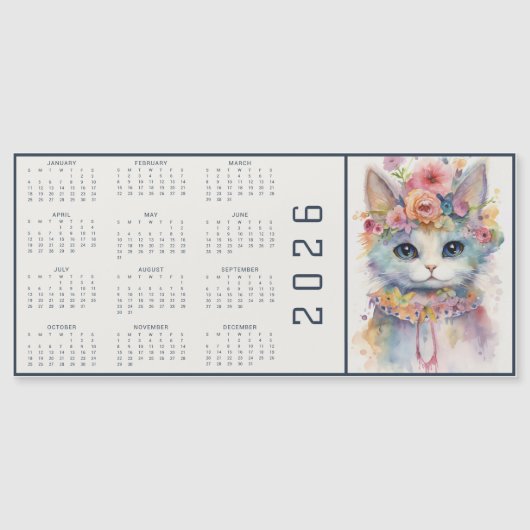Watercolor Abstract Cat Dressed Florals Calendar (正面)