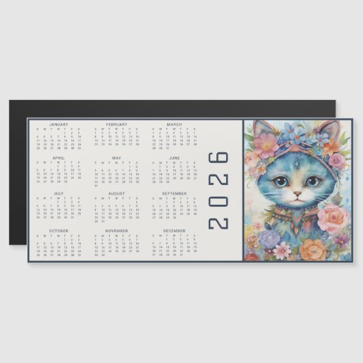 Watercolor Abstract Cat Dressed Florals Calendar (正面/裏面)