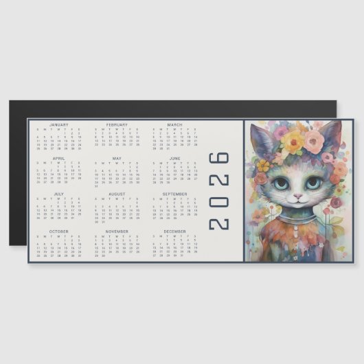 Watercolor Abstract Cat Dressed Florals Calendar (正面/裏面)
