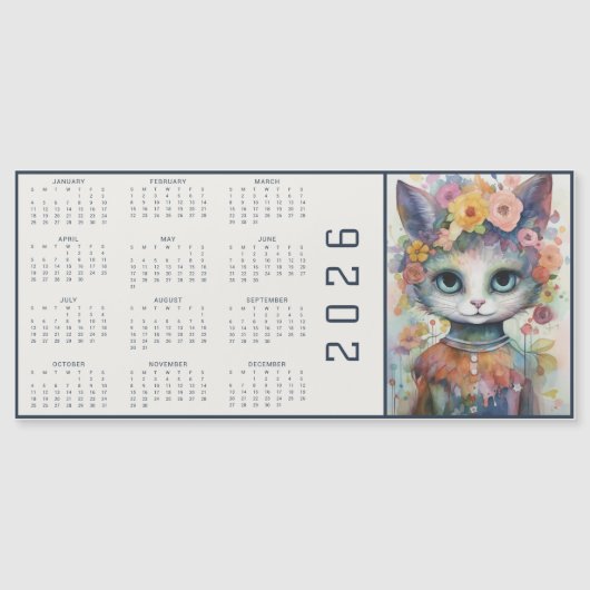 Watercolor Abstract Cat Dressed Florals Calendar (正面)
