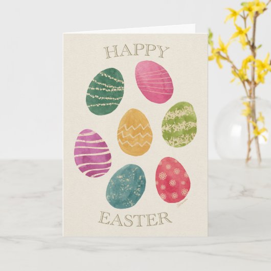 Watercolor Abstract Easter Egg Greeting Card カード (黄色い花)