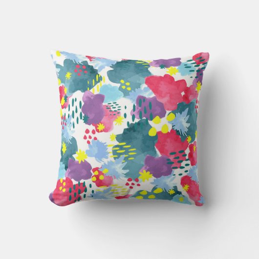 Watercolor abstract floral クッション (正面)