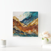 Watercolor Abstract Landscape Painting Gold スクエア壁時計 (ホーム)