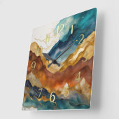 Watercolor Abstract Landscape Painting Gold スクエア壁時計 (傾斜)