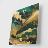Watercolor Abstract Landscape Painting Green III スクエア壁時計 (傾斜)