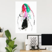 Watercolor abstract portrait of young woman, ポスター (ホームオフィス)