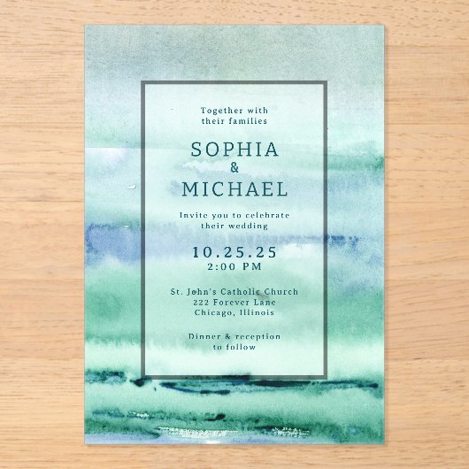 Watercolor Acrylic Wedding Invitation Template アクリル招待状 (正面)
