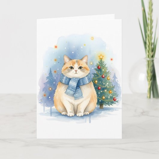 Watercolor Adorable Orange Tabby Holiday Greeting カード (正面)