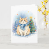 Watercolor Adorable Orange Tabby Holiday Greeting カード (黄色い花)
