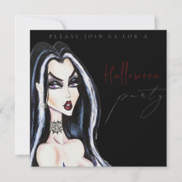 Watercolor Adult Black Halloween Party Invitation 招待状