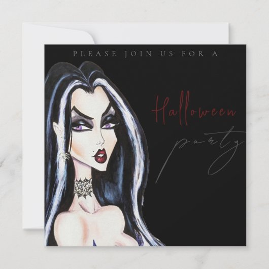 Watercolor Adult Black Halloween Party Invitation 招待状 (正面)
