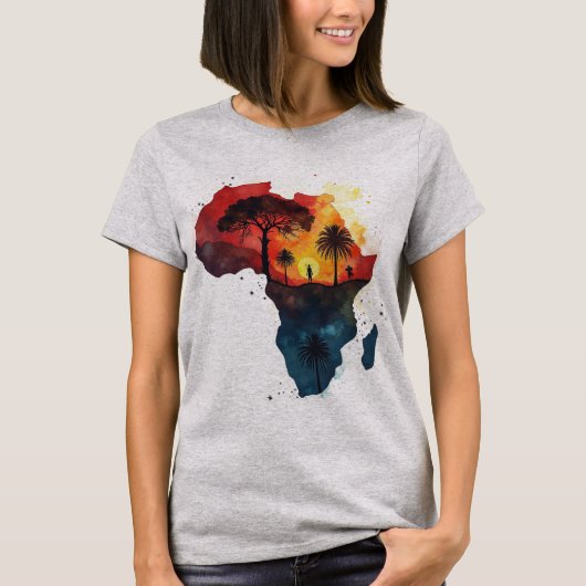 Watercolor Africa Sunset Silhouette Art Print Tシャツ (正面)