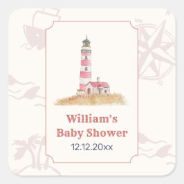 Watercolor Ahoy Nautical Lighthouse Baby Shower スクエアシール