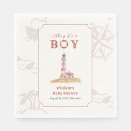 Watercolor Ahoy Nautical Lighthouse Baby Shower スタンダードランチョンナプキン