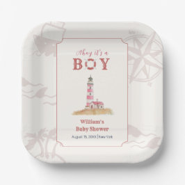 Watercolor Ahoy Nautical Lighthouse Baby Shower ペーパープレート