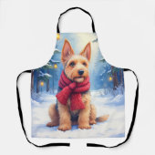 Watercolor Airedale Terrier Snowy Christmas エプロン (正面)