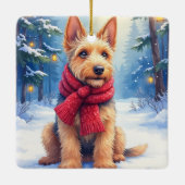 Watercolor Airedale Terrier Snowy Christmas セラミックオーナメント (裏面)