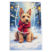 Watercolor Airedale Terrier Snowy Christmas ミディアムペーパーバッグ (正面)