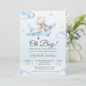 Watercolor Airplane Teddy Bear Baby Shower 招待状 (スタンド正面)