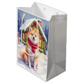 Watercolor Akita Gingerbread House Christmas  ミディアムペーパーバッグ (裏面アングル)