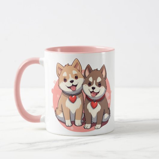 Watercolor Akita Puppies マグカップ (左)