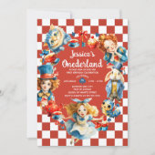 Watercolor Alice in ONEDERLAND Cute 1st Birthday 招待状 (正面)