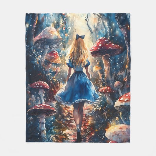 Watercolor Alice in Wonderland フリースブランケット (正面)