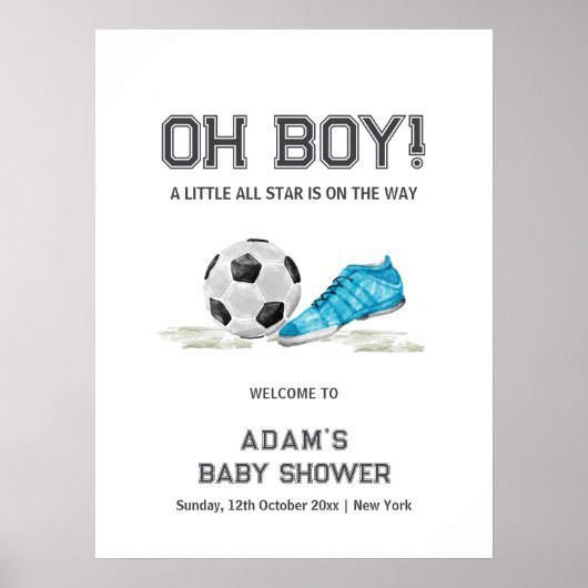 Watercolor All Star Soccer Baby Shower Welcome ポスター (正面)