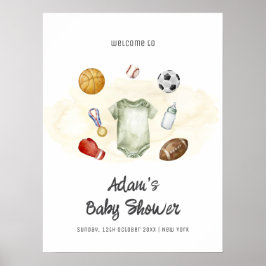 Watercolor All Star Sports Baby Shower Welcome ポスター