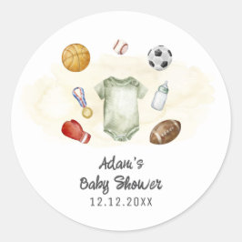 Watercolor All Star Sports bodysuit Baby Shower ラウンドシール