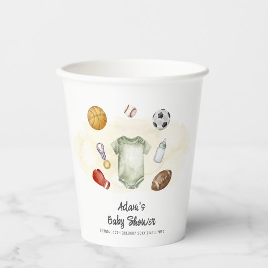 Watercolor All Star Sports bodysuit Baby Shower  紙コップ (正面)