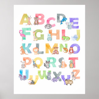 Watercolor Alphabet Animals ポスター