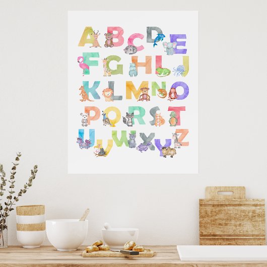 Watercolor Alphabet Animals ポスター (キッチン)