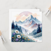 Watercolor Alpine Landscape with Wildflowers カード (正面/裏面インサイチュ)