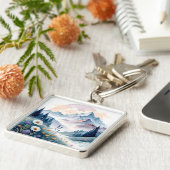 Watercolor Alpine Landscape with Wildflowers キーホルダー (側面)