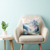Watercolor Alpine Landscape with Wildflowers クッション (椅子)