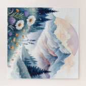 Watercolor Alpine Landscape with Wildflowers ジグソーパズル (横)