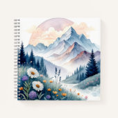 Watercolor Alpine Landscape with Wildflowers ノートブック (正面)