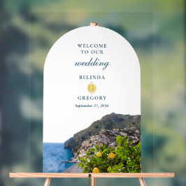 Watercolor Amalfi Coast Arch Italy Lemons Wedding アクリルサイン