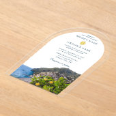 Watercolor Amalfi Coast Arch Italy Lemons Wedding アクリル招待状 (レイダウン)