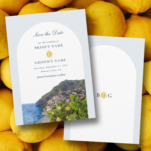 Watercolor Amalfi Coast Arch Italy Lemons Wedding セーブザデート