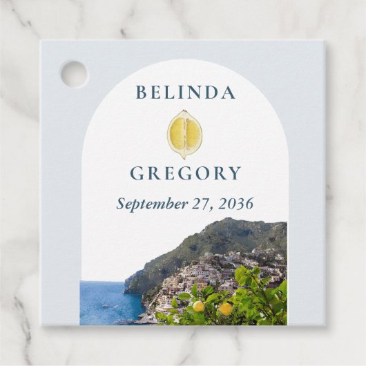 Watercolor Amalfi Coast Arch Italy Lemons Wedding フェイバータグ (正面)