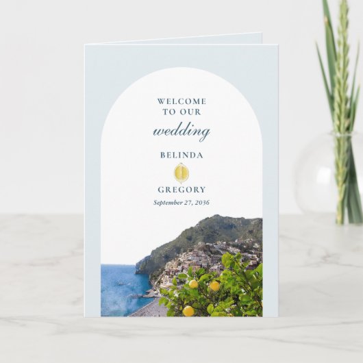 Watercolor Amalfi Coast Arch Italy Lemons Wedding プログラム (正面)