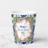 Watercolor Amalfi Coast Pink Lemons Bridal Shower 紙コップ (正面)
