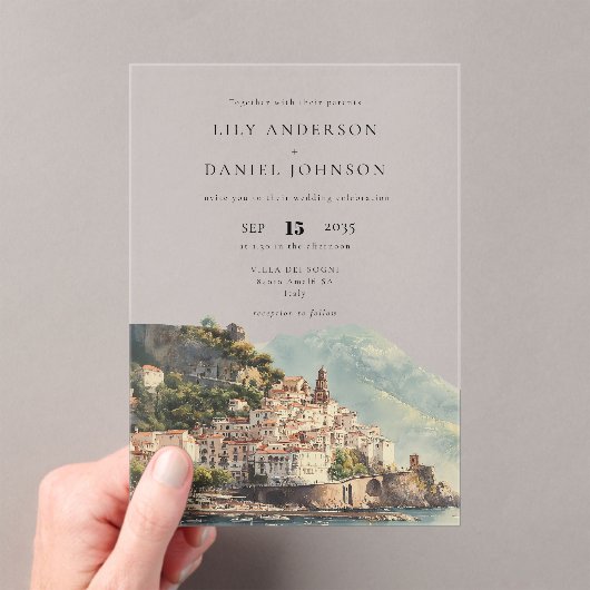 Watercolor Amalfi Italy Destination Wedding アクリル招待状 (インサイチュ (ポータブル))