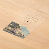 Watercolor Amalfi Italy Destination Wedding アクリル招待状 (レイダウン)