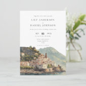 Watercolor Amalfi QR Code Italian Wedding 招待状 (スタンド正面)