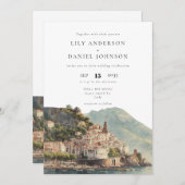 Watercolor Amalfi QR Code Italian Wedding 招待状 (正面/裏面)