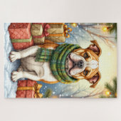 Watercolor American Bulldog Christmas Holiday ジグソーパズル (横)