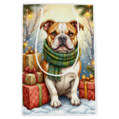 Watercolor American Bulldog Christmas Holiday ミディアムペーパーバッグ (正面)